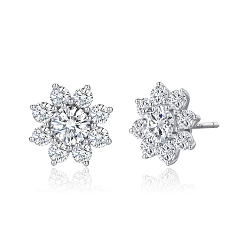 D Color Flower Moissanite Stud Earrings,S925 Sterling Silver With 18K White Gold Plated,Moissanite Jewelry Gifts For Women And Men