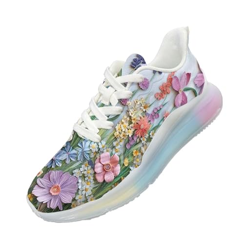 Breathable Walking Shoe Fashion Atmospheric Cushion Running Shoes for Women Comfort Soft Rubber Sole Non Slip Shoes for Gym Size 6-11 White Sole