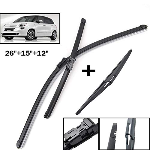 Xukey Front + Rear Windscreen Wiper Blades Set Fit For 500L Lounge Pop Star Trekking 1.4 1.3 1.6(Set of 3)