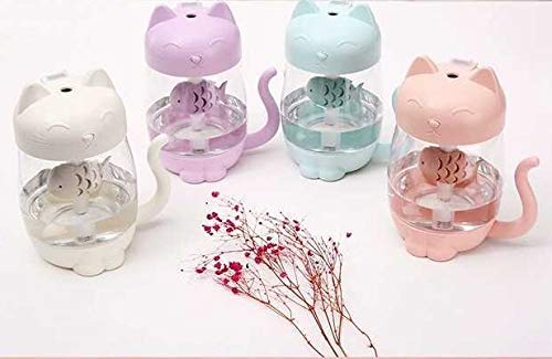 QAWACHH 3 in 1 Multi Function pet Design Mist ultrasonic Mini USB air humidifier with led Light with Mini Fan (Pink 3