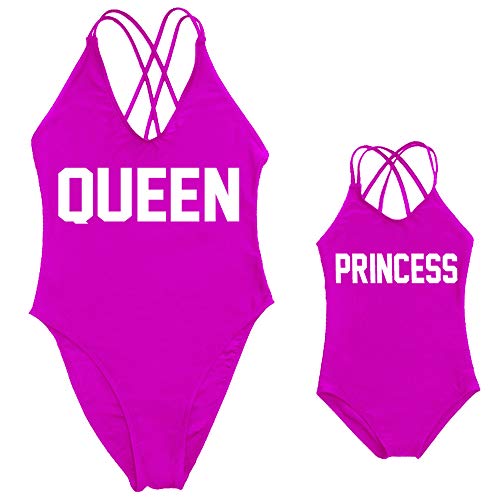 Traje de baño familiar a juego de mamá y mí, reina y princesa, de una pieza, madre e hija, trajes de baño cruzados - morado - S