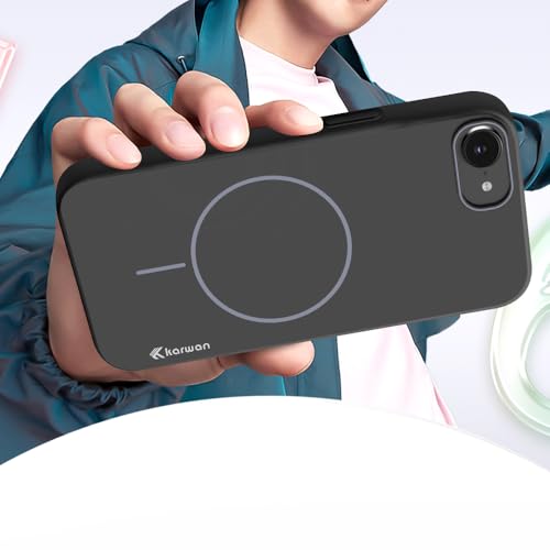 Image of KARWAN Ultra Slim MagEaze Magnetic Matte Finish Back Case Cover Compatible with iPhone 16E N52 Magnetic Ring, Wireless Charging Compatible, Scratch Resistant, Hard PC, Black