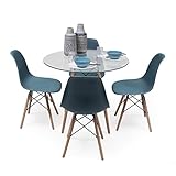 Homely - Conjunto de Comedor Nordic Cristal 100 Mesa de Cristal Redonda de 100 cm y 4 sillas nórdicas (Turquesa)