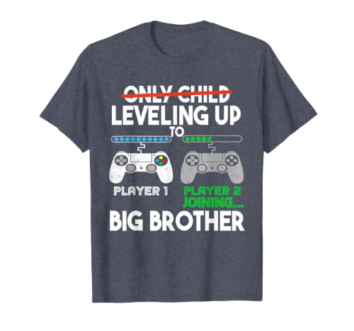 2024 Pregnancy Promoted Big Bro Leveling Up to Big Brother T-Shirt, Men, Heather Blue, Small