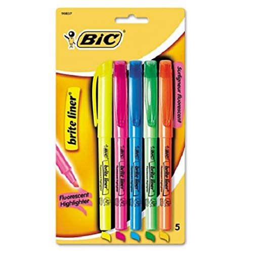 4 Pk, BIC Brite Liner Highlighters, Chisel Tip, Assorted Colors, 5-Count