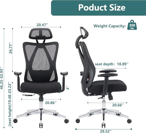 Image of Sweetcrispy Home Office Desk Chair,2D Armrest Adjustable Lumbar Support & Headrest,Ergonomic High Back Rolling Work Swivel Computer Chairs with Wheels,135Tilt Function, Inky