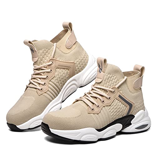 Micoklinlin Steel Toe Shoes for Men Lightweight Fashion Safety Shoes for Work Industrial Non-Slip Breathable Outdoor Sneakers Beige