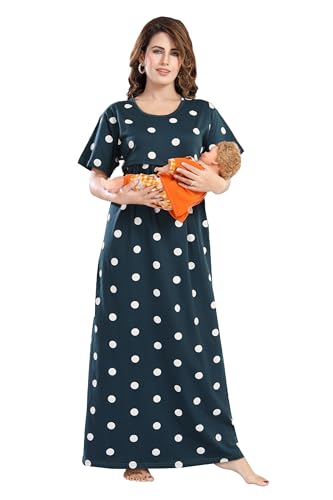 Image of Fabme Women's Full Length Printed Pre and Post Pregnancy Pure Cotton Nursing Nightdress Nighty