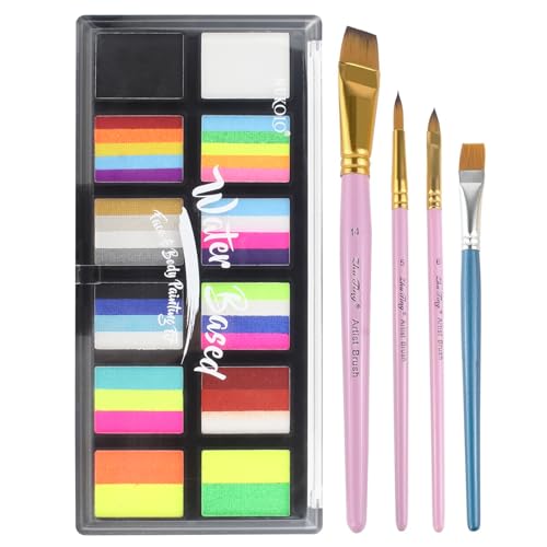 ZENTANMEI Face Painting Kit for Adults Split Cake Face Paint Palette Water Activated Face Paint with 4 Brushes Safe & Quick-Dry Perfect for Halloween Party Birthday Cosplay
