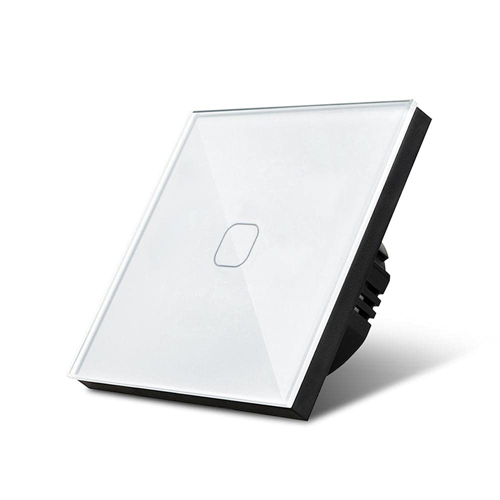Interruptor táctil de vidrio templado | Interruptor de luz táctil de vidrio multicolor 220V 1-3 bandas 1 vía(1 Gang 1 Way White)