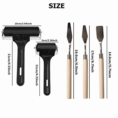 Accfore 2 Pack Soft Rubber Brayer With 3 Spatula,Rubber Glue Roller For Printmaking Ink Paint Block Stamping Gluing Wallpaper And Arts & Crafts,2.4 Inch And 4 Inch,Black #TOP1