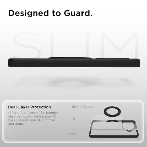 Image of RIGGEAR Shockproof Sleek Hybrid Armor 360 Rotating Magnetic Ring Stand Back Cover Case Compatible with MagSafe Accessories for iQOO Neo 10r 5G (Clear PC + Black TPU Bumper)