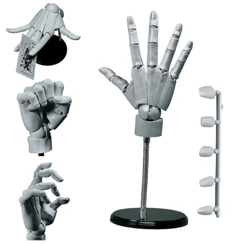 Hand Modelo 1: 1 Maniquí articulado Junto móvil de maniquí 16x8in manikin Hand con base de basura de PVC ABS Modelo de mano para dibujar, pintar, bosquejar, gris
