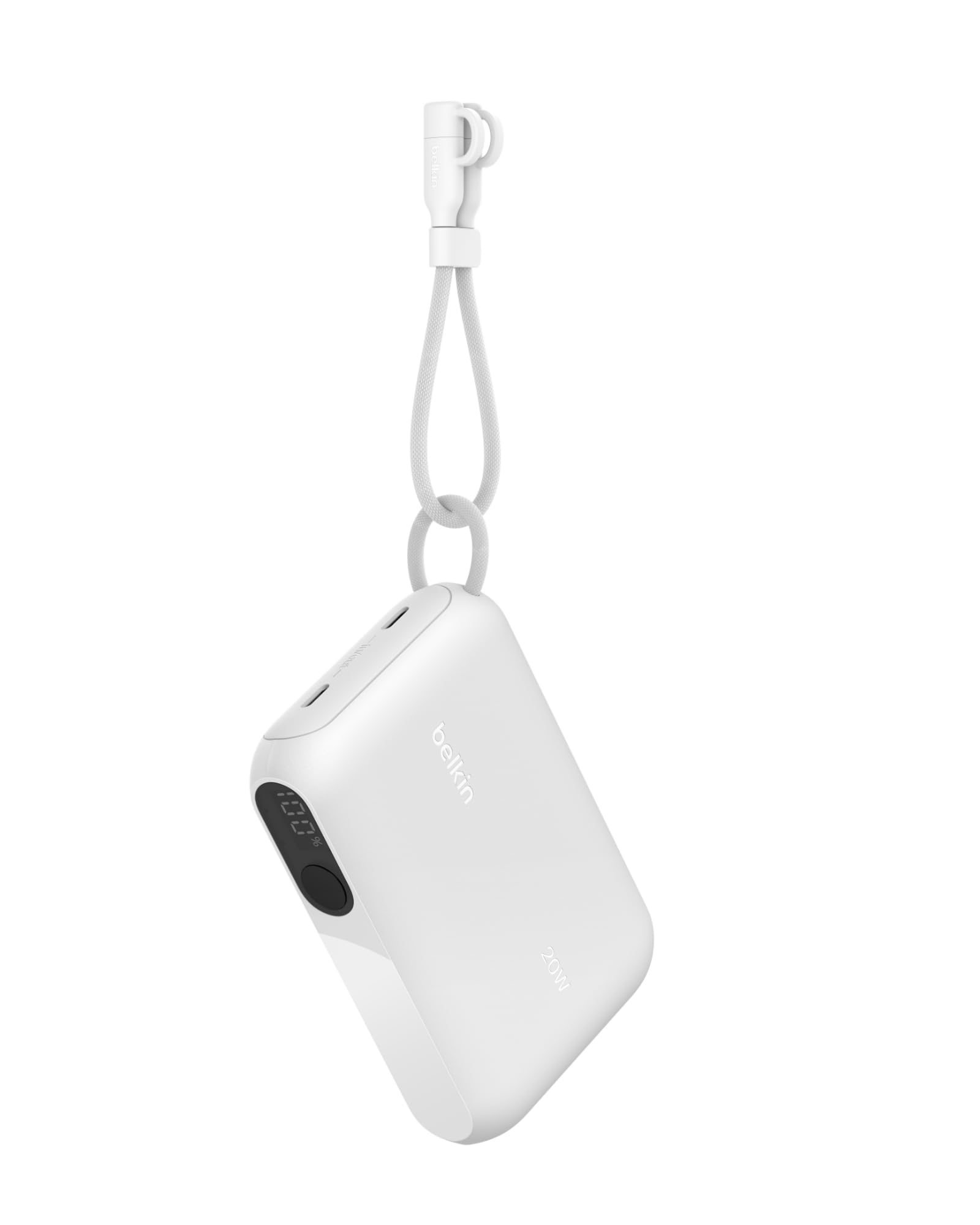 Belkin Taşınabilir Şarj Cihazı, 10.000 mAh USB-C İnce Güç Kaynağı, 2 USB-C Port, Dijital Pil Göstergesi, 20 W Hızlı Şarj, iPhone 16, 15 Serisi, Samsung Galaxy S25, S24, Pixel 9, iPad ve Fazlası, Beyaz