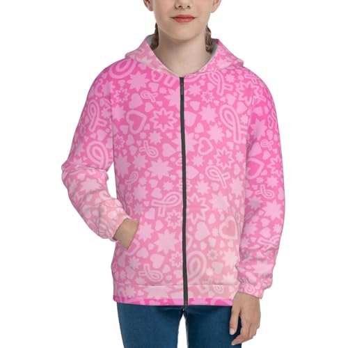 Breast Cancer Pink Ribbons Awareness Kid Hoodies Boys Zip Up Sweatshirts Girls Pullover with Pocket3