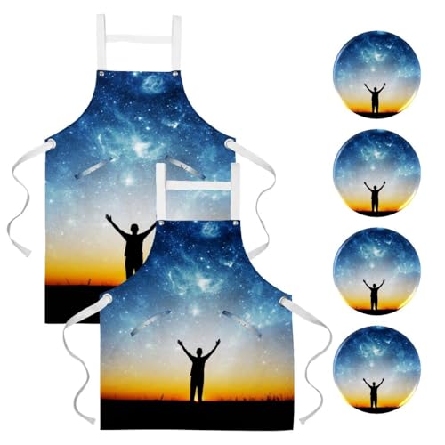 Tablier de cuisine lot de 2 imprimé ciel étoilé multicolore