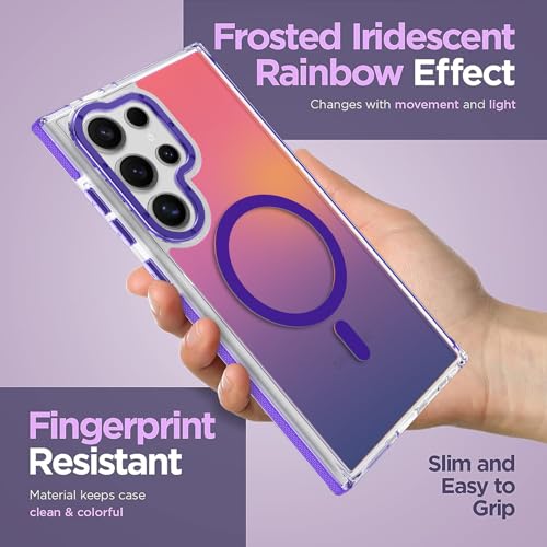 Image of Magnetic Case for Samsung Galaxy S23 Ultra [Compatible with Magsafe] [Cute Fashion Fluorescent Design] [1 Screen Protector] Slim Translucent Matte Case for Galaxy S23 Ultra 6.8 inch, Purple