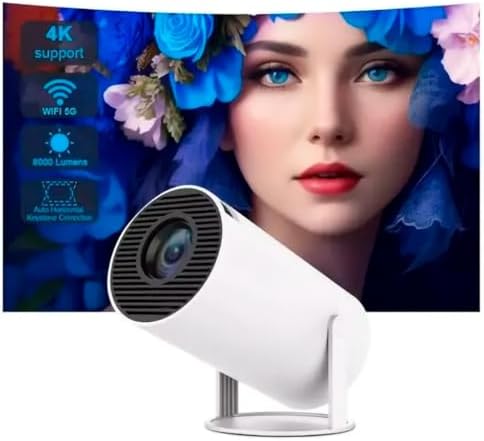 Mini Projetor Portatil 5g Wifi 6 Bluetooth 5.0 Android 11 Projetor 4K 1080P Full HD Suporte 8000 Lumens Projeta até 130 polegadas, Ajustável até 180º Graus, Para Celular, HDMI