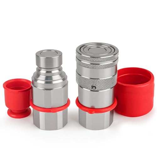 1/2’’ NPT Flat Face Hydraulic Quick Couplers, Skid Steer Hydraulic Couplers with 2PCS Dust Covers, Couplings Set for Agricultural Machinery, Construction Equipment & Industrial Hydraulic Testing