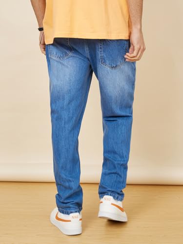 Image of Styli Men Regular Fit Rigid Mid Wash Cotton Denim Jeans | Comfortable High Waist Jeans for Men | Ideal for Casual, Office & Travel Wear