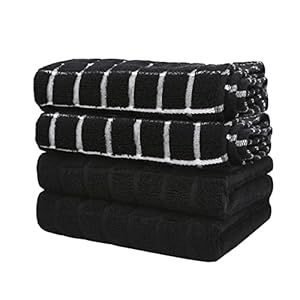 Keukendoeken Katoen Zwart – Theedoeken Absorberend – Dikke theedoeken – Handdoeken voor keuken met Hanglus, 45x65cm, 4 Pack