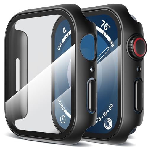 Image of LK Case for Apple Watch Series9 /Series8 /Series7 45mm with Screen Protector | 2Pack Touch Sensitive Ultra-Thin Bumper Full Protective Cover Hard PC Case Tempered Glass for iWatch 45mm, Black