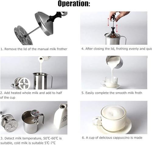 Image of Premium Stainless Steel Milk Frother,Coffee Frother Blender,400ml Manual Coffee Frother Cappuccino Foam Maker for Hot and Cold Coffee Milk Beverages with Double-Mesh Aerator, Handle and Lid