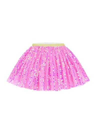 Domusgo Girls Tutu Skirts Size 5-6 Years Old Rose Red Sequins Princess Ballet Dancewear Layered Birthday Outfit