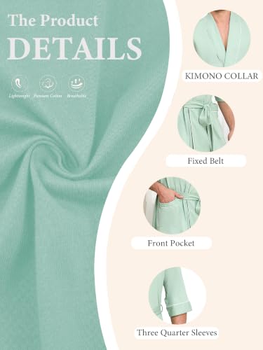 Image of COLORFULLEAF 100% Cotton Men's Bathrobes Summer Kimono Short Sleeve Lightweight Soft Breathable Spa Robe for Men
