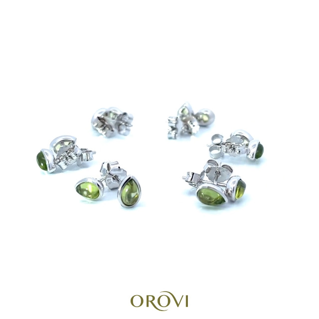 Orecchini a perno in vero peridoto da donna, in argento, con