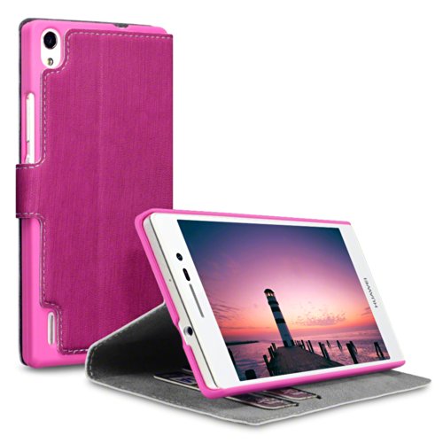 Huawei Ascend P7 Case, Terrapin [Stand Feature] [Ultra Low Profile] Huawei Ascend P7 Case Wallet [Pink] Premium Wallet Case with STAND Flip Cover for Huawei Ascend P7 - Pink