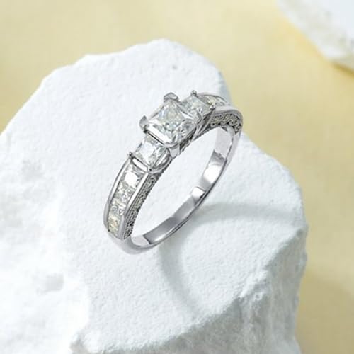 Blocaci 3 Stone Princess Cut Engagement Rings for Women Platinum Plated Silver 1-1/3 Carat(ctw) Moissanite Engagement Ring Vintage Wedding Promise Rings for Her4