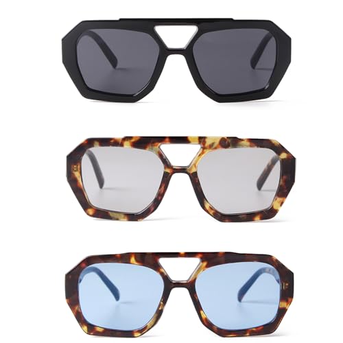 Trendy Hexagonal Aviator Sunglasses Women Men Hexagon Square Plastic Thick Frame Double Bridge Designer Sun Glasses