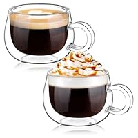 glastal 2 * 120ml Tazza Caffè Doppio Vetro Borosilicato,Bicchieri da Espresso a Doppia Parete con Manico,Tazzine Vetro Doppio per Tè,Caffè…