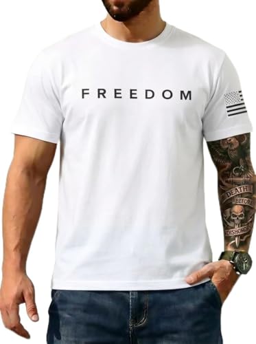 Minimalist White Freedom Shirt for Men - Stylish American Pride Tee Simple Bold Graphic Tees Men for 4th of July(F9-White XXL)