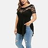 Chvity-Womens-Plus-Size-Tops-O-Neck-Asymmetric-Short-Sleeve-Tunics-Lace-Blouse-Shirts-for-Summer-Casual-S-5X Chvity Plus Size Tunic Tops for Women Crewneck Casual Short Sleeve Lace Blouse Cotton T-Shirts 2X Black