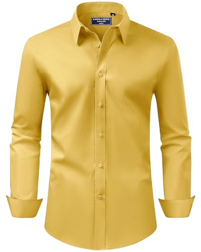 Alimens & Gentle Men's Dress Shirt Regular Fit Stretch Stain Shield Long Sleeve Solid Business Wedding Button Down Shirts Mustard Yellow