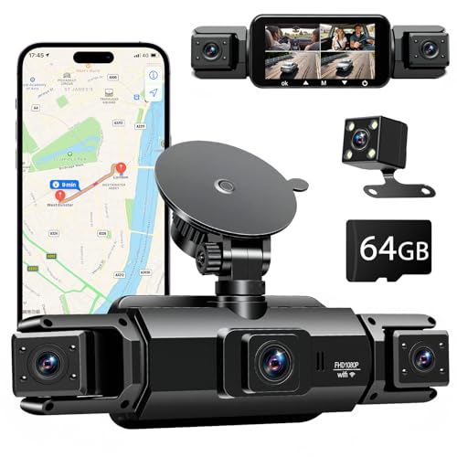 LENND 360 Car Dash Cam 4 Channel Dash Camera for Cars Front and Rear Inside 1080Px4 Dash Cam for Cars 24/7 Night Vision 360 Car Camera Built-in GPS 5G WiFi Loop Recording Parking Mode