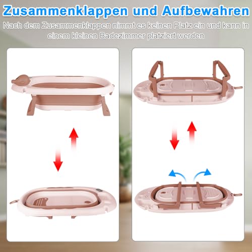 Baignoire bébé thermosensible pliable avec support, tapis et bonnet de douche inclus - 7