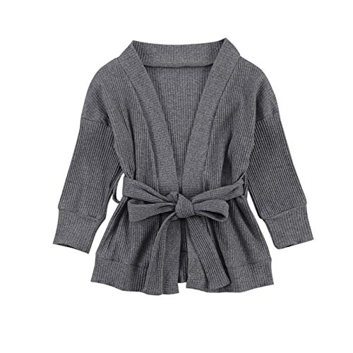 Luckinbaby Toddler Baby Girl Cardigan Sweater Lightweight Solid Long Sleeve Open Front Knit Coat Jacket Outwear Fall Winter Clothes (Grey, 4-5 Years)
