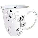 Ambiente Becher Mug Tasse Tee / Kaffee Becher ca. 0,4L Floral Schmetterlinge Blowing Away Black