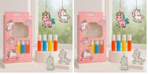 Image of Storio Unicorn Window Art Glue Painting Kit for Girls | DIY No-Mess Art Set with Templates | Creative Craft Activity Toy for Kids Age 4+ | Birthday Return Gift | Clear (Pack of 2)