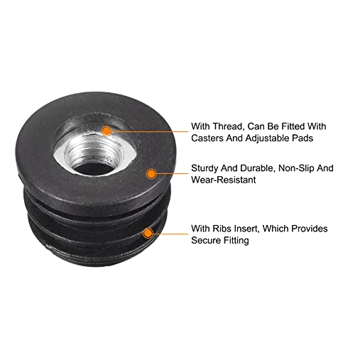Image of uxcell 8Pcs Inserts for Round Tubes with M8 Thread, for 22mm /0.87 inch OD, Black Plastic Plug Caster Insert Chair End Caps Furniture Leg Plug