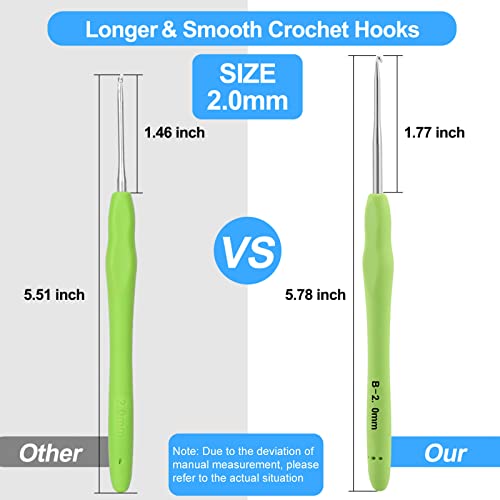 Image of Vodiye 10pcs Crochet Hooks, Professional Extra Long 2mm, Ergonomic Handle, Crochet Needle for Beginners & Experienced Lovers