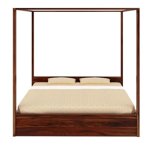 Image of WOODLAB Furniture Sheesham Wood King Size Poster Bed with 2 Side Pullout Drawer Storage | Wooden Double Size Cot Palang for Bedroom Living Room Home and Hotel (Natural Finish)