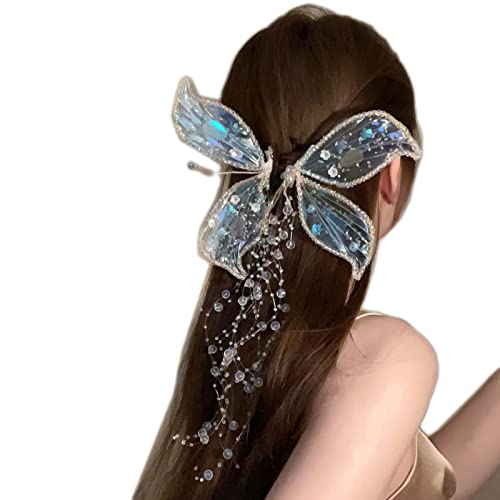 Pinzas para el cabello Princess At Large con diseño de mariposa de cristal y borlas de agarre fuerte, herramienta de peinado