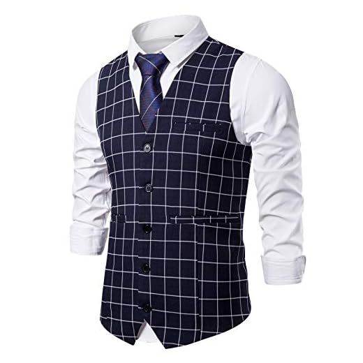 AOYOG Colete masculino formal de negócios, com 5 botões, ajuste regular para terno ou smoking, Xadrez, preto, P