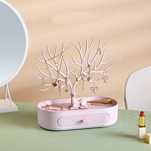Cerf Arbre Bijoux Présentoir,De Bois De Cerf Porte à Bijoux,Arbre à Bijoux en Plastique,Bagues Forme de Cerf Porte-Bijoux,Porte Bijoux Avec Tiroirs(C) Cover