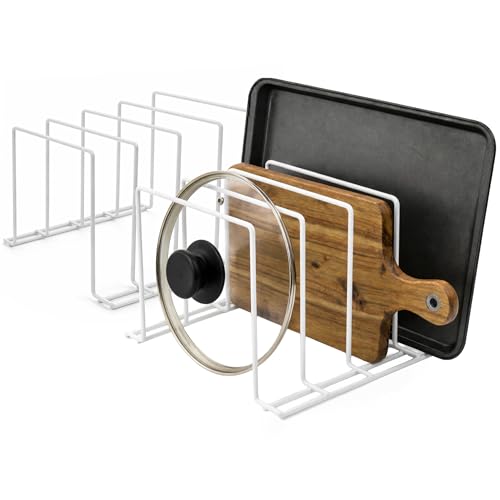 Stock Your Home Kitchen Cabinet Organizer, White (2 Pack) Steel Baking Sheet Holder With 4 Slots For Cabinet, Bakeware Organizer, Divider For Cutting Boards, Pot Lids, Pan Lids, Cookie Sheets