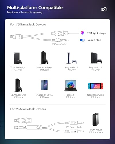 Stereo Gaming Headset, Wired Gaming Headphones Over Ear, Noise Cancelling Mic, 9 Colors Gradient RGB Ligh, Soft Memory Earmuffs for PC, Xbox One/Series PS5 PS4 Controllers, Nintendo (Black) - Image 3